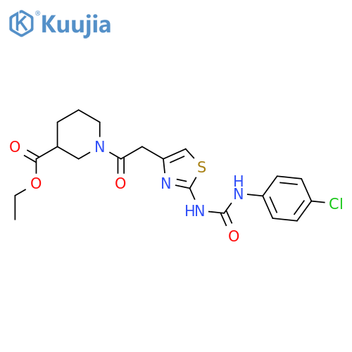 ethyl 1-2-(2-{(4-chlorophenyl)carbamoylamino}-1,3-thiazol-4-yl)acetylpiperidine-3-carboxylate structure
