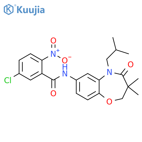 5-chloro-N-3,3-dimethyl-5-(2-methylpropyl)-4-oxo-2,3,4,5-tetrahydro-1,5-benzoxazepin-7-yl-2-nitrobenzamide structure