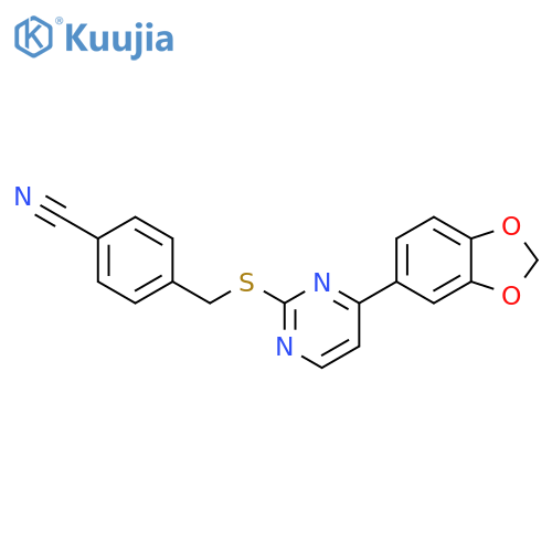 4-({[4-(1,3-benzodioxol-5-yl)pyrimidin-2-yl]sulfanyl}methyl)benzonitrile structure