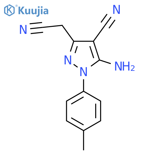 5-amino-3-(cyanomethyl)-1-(4-methylphenyl)-1H-pyrazole-4-carbonitrile structure