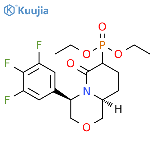 Phosphonic acid, P-[(4R,9aS)-octahydro-6-oxo-4-(3,4,5-trifluorophenyl)pyrido[2,1-c][1,4]oxazin-7-yl]-, diethyl ester structure