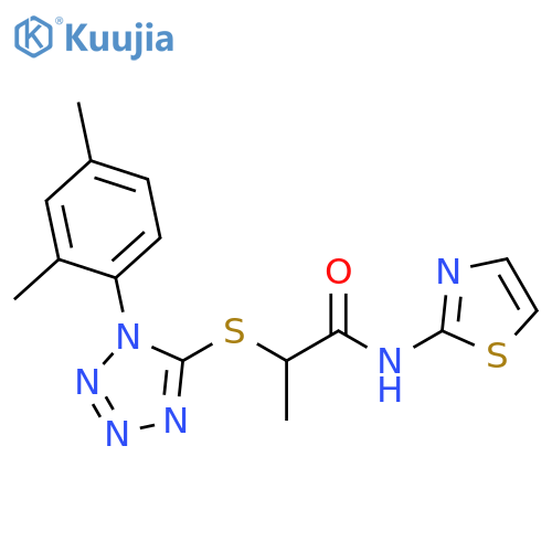 2-{1-(2,4-dimethylphenyl)-1H-1,2,3,4-tetrazol-5-ylsulfanyl}-N-(1,3-thiazol-2-yl)propanamide structure
