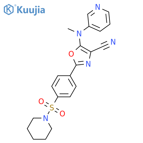 2-4-(piperidine-1-sulfonyl)phenyl-5-{(pyridin-3-yl)methylamino}-1,3-oxazole-4-carbonitrile structure