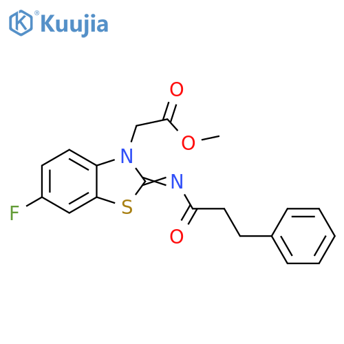 methyl 2-(2Z)-6-fluoro-2-(3-phenylpropanoyl)imino-2,3-dihydro-1,3-benzothiazol-3-ylacetate structure