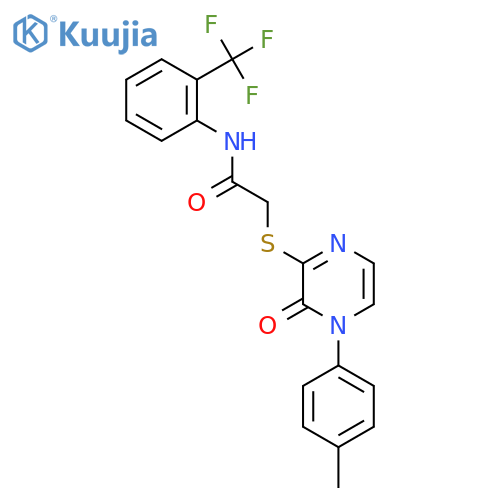 2-{4-(4-methylphenyl)-3-oxo-3,4-dihydropyrazin-2-ylsulfanyl}-N-2-(trifluoromethyl)phenylacetamide structure
