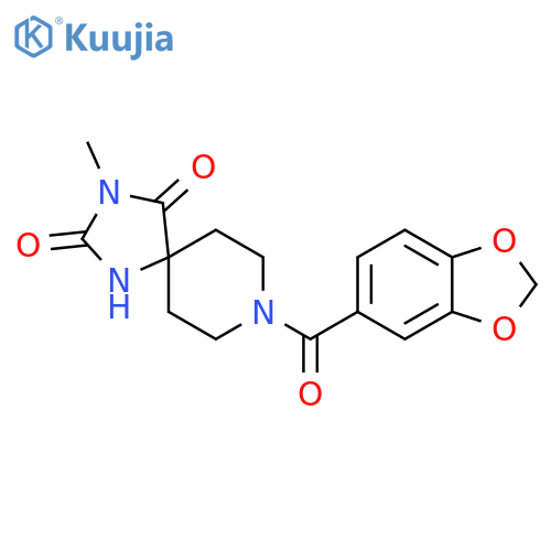 8-(2H-1,3-benzodioxole-5-carbonyl)-3-methyl-1,3,8-triazaspiro4.5decane-2,4-dione structure