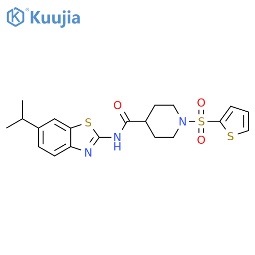 N-6-(propan-2-yl)-1,3-benzothiazol-2-yl-1-(thiophene-2-sulfonyl)piperidine-4-carboxamide structure