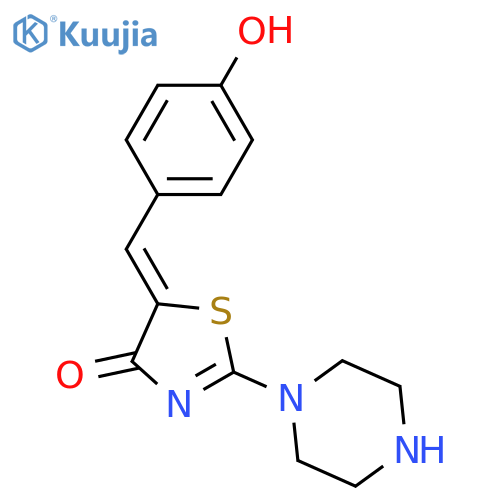 (5Z)-5-(4-hydroxyphenyl)methylidene-2-(piperazin-1-yl)-4,5-dihydro-1,3-thiazol-4-one structure