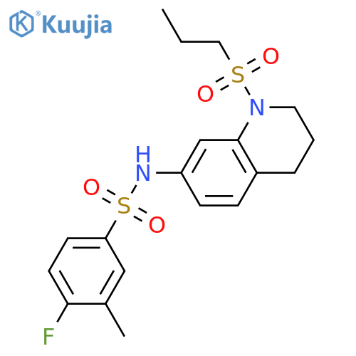 4-fluoro-3-methyl-N-1-(propane-1-sulfonyl)-1,2,3,4-tetrahydroquinolin-7-ylbenzene-1-sulfonamide structure
