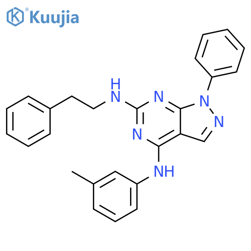 N4-(3-methylphenyl)-1-phenyl-N6-(2-phenylethyl)-1H-pyrazolo3,4-dpyrimidine-4,6-diamine structure