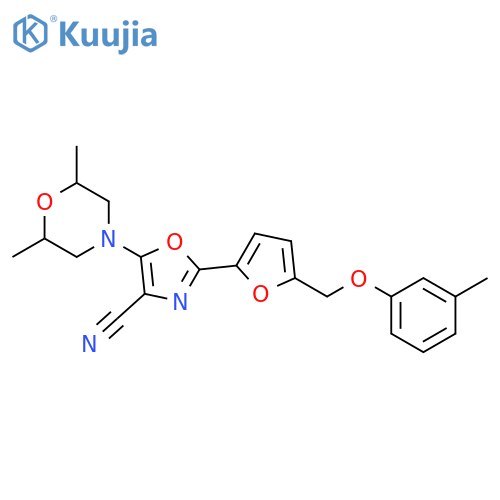 5-(2,6-dimethylmorpholin-4-yl)-2-{5-(3-methylphenoxy)methylfuran-2-yl}-1,3-oxazole-4-carbonitrile structure