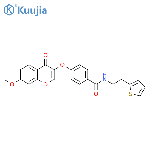 4-(7-methoxy-4-oxo-4H-chromen-3-yl)oxy-N-2-(thiophen-2-yl)ethylbenzamide structure