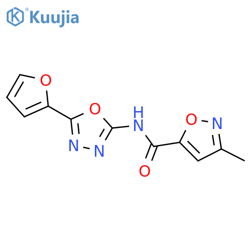 N-5-(furan-2-yl)-1,3,4-oxadiazol-2-yl-3-methyl-1,2-oxazole-5-carboxamide structure
