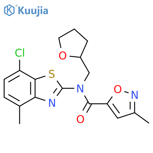N-(7-chloro-4-methyl-1,3-benzothiazol-2-yl)-3-methyl-N-(oxolan-2-yl)methyl-1,2-oxazole-5-carboxamide structure