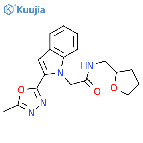 2-2-(5-methyl-1,3,4-oxadiazol-2-yl)-1H-indol-1-yl-N-(oxolan-2-yl)methylacetamide structure