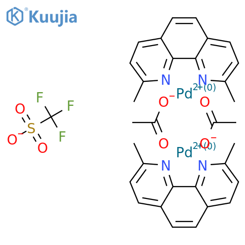 Acetato(2,9-dimethyl-1,10-phenanthroline)palladium(II) dimer bis(trifluoromethanesulfonate) structure